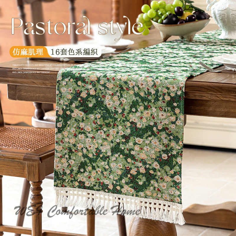 Mỹ Retro Phong Cách Mục Vụ Xanh Bàn Chạy Cao Cấp Khăn Trải Bàn Bàn Cà Phê Tủ Tivi Tủ Ngăn Kéo Tủ Chống Bụi Dài S