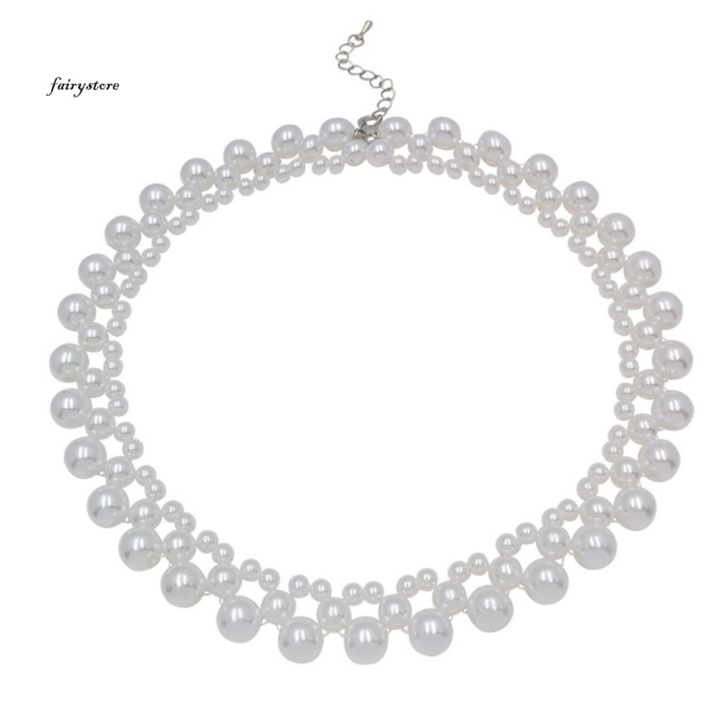 Vòng cổ chocker ngọc trai giả vintage màu trắng, phụ kiện trang sức thanh lịch cho cô dâu