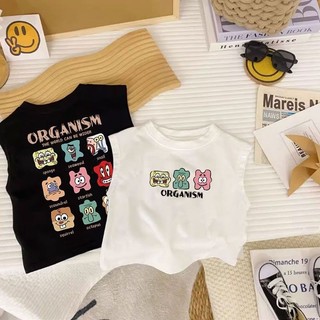 Mùa Hè Nguyên Chất Cotton Trẻ Em Áo Thun Không Tay Bé Trai Bé Gái Hoạt Hình Dễ Thương In Hình Áo Vest Bé Hàn Quốc Top