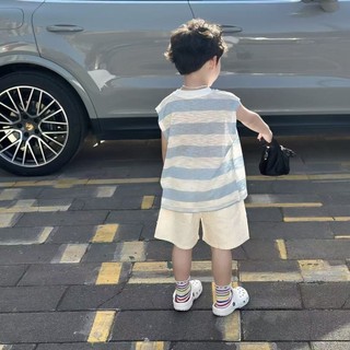 Mùa hè Phong Cách Mới Bé Trai Phù Hợp Với Nhỏ Tươi Thời Trang Sọc Mỏng Phong Cách Thoáng Khí Áo Quần Short Hai Mảnh Phù Hợp Với