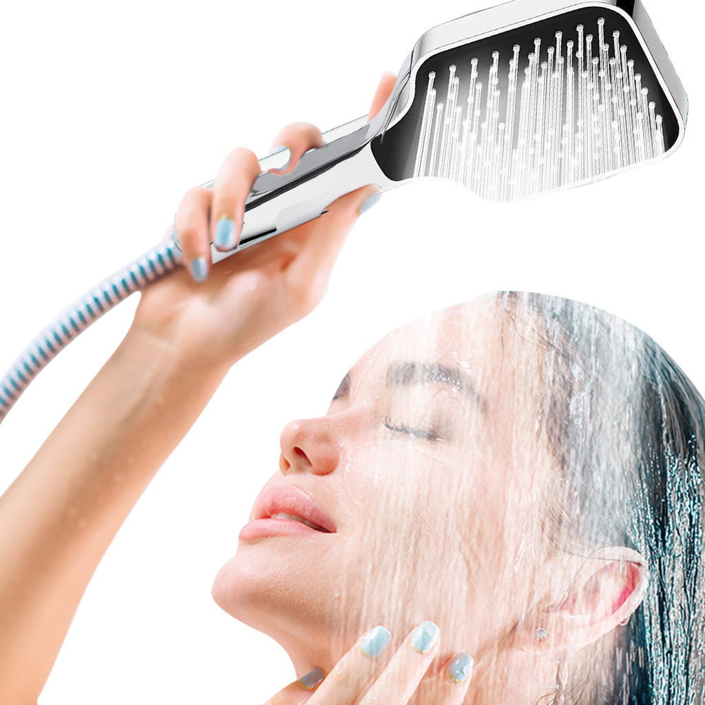 [H & L] Đầu vòi hoa sen cao áp tiết kiệm nước - Ống linh hoạt, 4 / 4 "" Đa năng Phù hợp cho phòng tắm, Màu xám / Bạc Phong cách tối giản