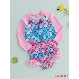 MG-Kids Girl 3 Bộ Đồ Bơi Mùa Hè Cá Quy Mô In Hình Áo hai dây Và Co Giãn Xù Quần Short Che Bộ Đồ Tắm