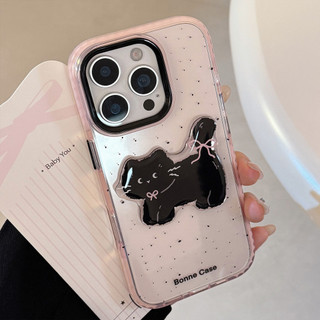 Phim Hoạt Hình Dễ Thương 3D Mèo Đen Trong Suốt Màu Hồng Khung Chống Sốc Ốp Lưng Điện Thoại iPhone 17Promax 16 Pro Max 15Promax 12 13 14 Pro Max Sweet Girly Mobile Cover