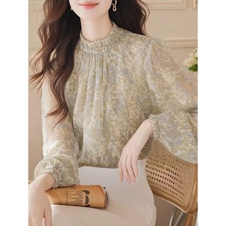 Áo sơ mi hoa voan dáng rộng phong cách Hàn Quốc