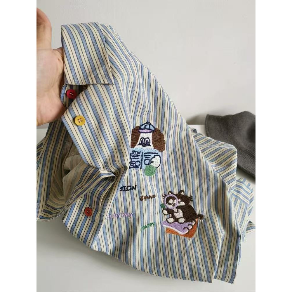 SUXI Áo sơ mi dài tay sọc đơn giản dành cho nữ mùa hè mới 250725