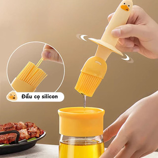 Lọ Đựng Dầu Ăn Kèm Cọ Quét Silicon Hình Vịt Dễ Thương, Bộ Chổi Quét Dầu Ăn Gia vị Nhà Bếp
