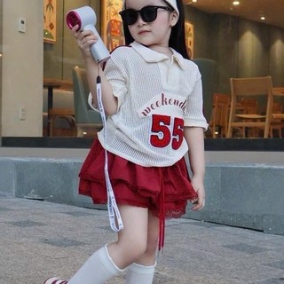 S237-Set áo polo lưới phối chân váy ren đỏ size từ 8-30Kg