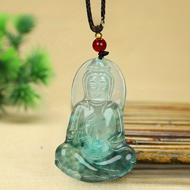 Vòng cổ mặt dây chuyền bằng đá tự nhiên thanh lịch Unisex-Đèn xanh lam màu đen có hạt đỏ, Trang sức thiền tâm linh, Vòng cổ thời trang | Mặt dây chuyền thanh lịch | Vòng cổ hình nhân vật bằng đá tự nhiên