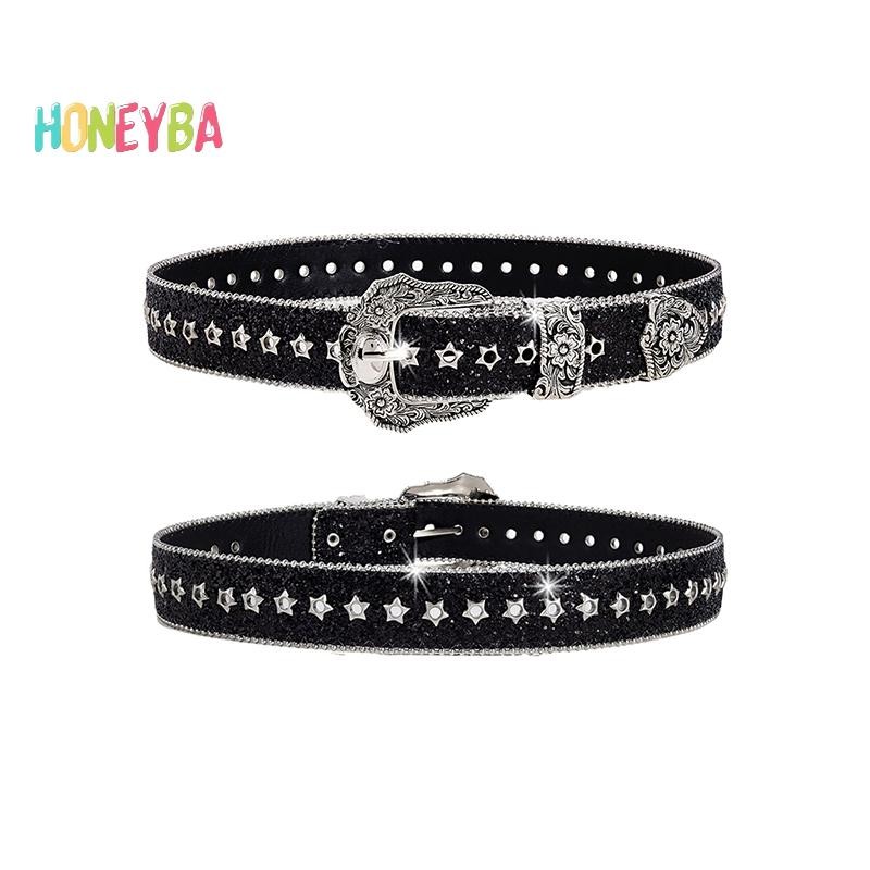 < Honeyba > Thắt lưng đính đá Gothic cá tính dành cho nữ Thắt lưng da thời trang bé gái Western Cowboy Y2K Retro Jeans Váy trang trí Thắt lưng