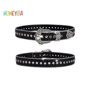 < Honeyba > Thắt lưng đính đá Gothic cá tính dành cho nữ Thắt lưng da thời trang bé gái Western Cowboy Y2K Retro Jeans Váy trang trí Thắt lưng