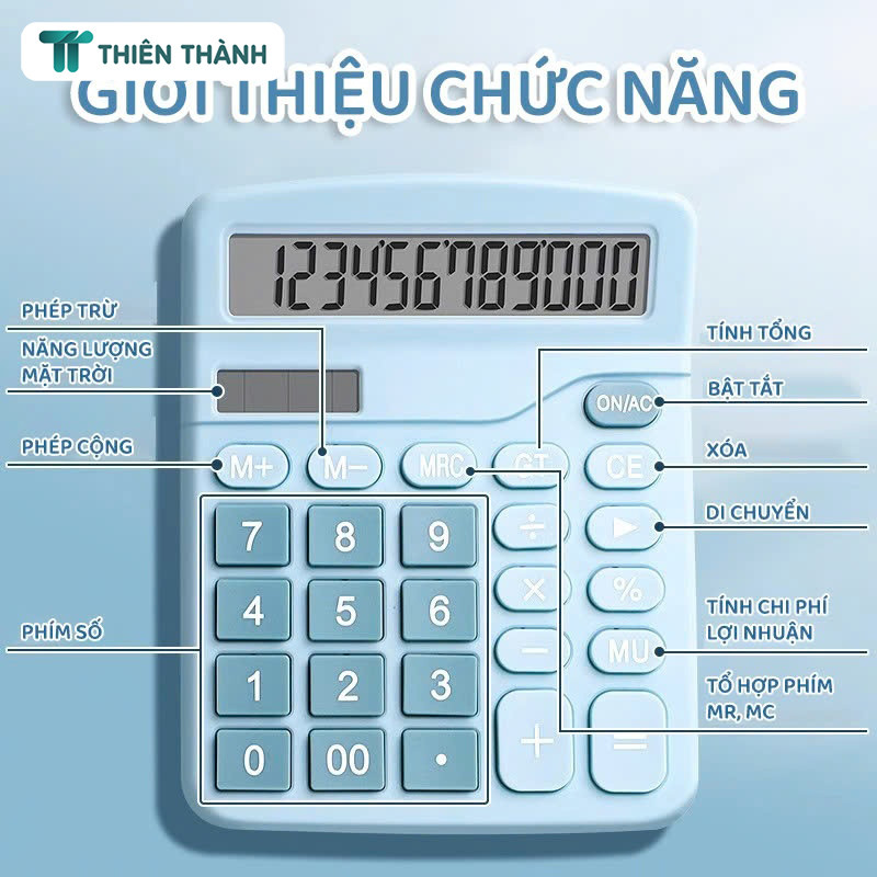 Máy Tính Bỏ Túi 12 Chữ Số - Máy Tính Văn Phòng Pin Mặt Trời, Màn Hình To, Dùng Trong Cửa Hàng
