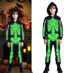 Treeling Halloween Phát Sáng Bộ Xương Trang Phục Trẻ Em Đảng Trang Phục Vui Vẻ Áo liền quần Thiết Kế Polyester Mềm