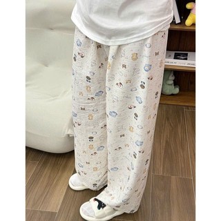 Quần Dài Hoạt Hình Chất Đũi Nữ Ống Rộng Mặc Nhà Đi Ngủ Dễ Thương