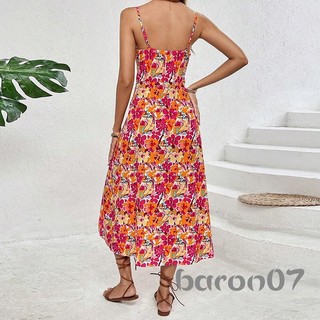 Đầm dài in hoa không tay với bust ruched - Váy nghỉ mát