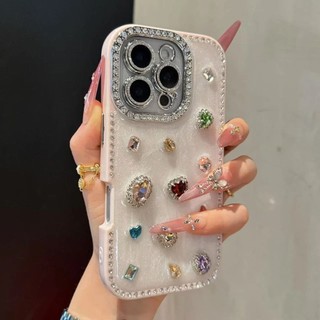 Advanced Flash Diamond Edge Cream Color Gem Phone Case cho iPhone16 15 14 13 Pro Max Bảo vệ Camera chống sốc Vỏ cứng chống rơi