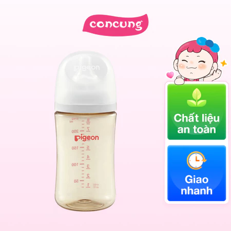 Bình sữa Pigeon PPSU chống đầy hơi cổ rộng 240ml núm ti siêu mềm chống sặc cho bé từ 3-6 tháng