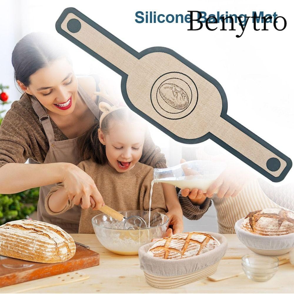 Thảm nướng bánh silicon BENYTRO, Tấm lót lò nướng bánh có tay cầm dài chống dính, Máy chống nhiệt hình bầu dục có thể tái sử dụng Bánh mì Sling Bếp nướng