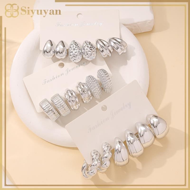 Siyuyan 3 / 9 Đôi Thanh Lịch Giọt Nước Hình Chữ C Vòng Bông Tai Cá Tính Không Đều Bông Tai Đa Năng Nữ Tiệc Hàng Ngày Trang Sức Quà Tặng VN