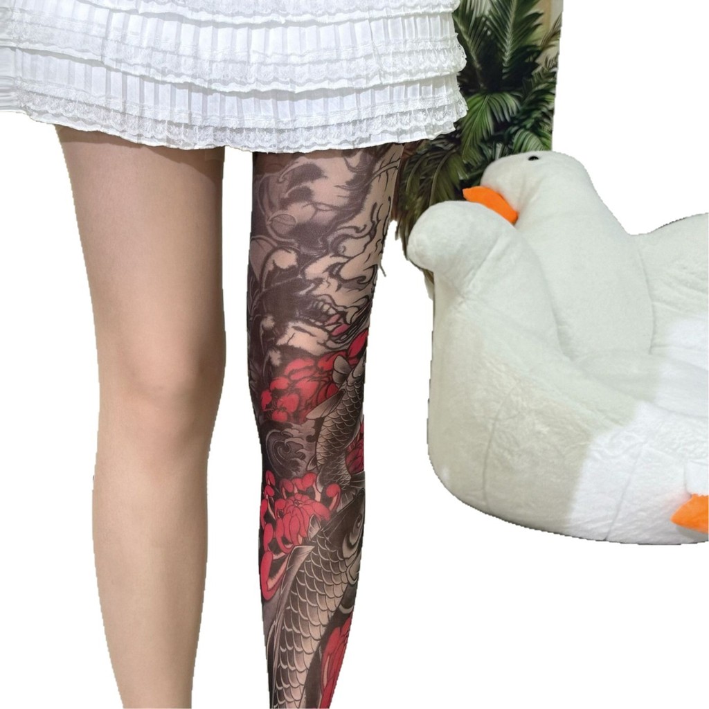 [Vớ xăm hình xăm] Quần ống chân hoa vô hình phong cách mỏng mùa hè nam nữ phong cách