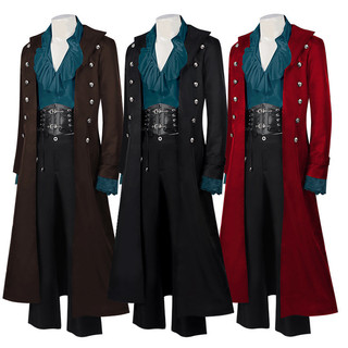 2025 Nam Hơi Nước Retro Dài Áo Khoác Nam Gothic Gió Victoria Thời Đại Áo Sơ Mi Phù Hợp Với