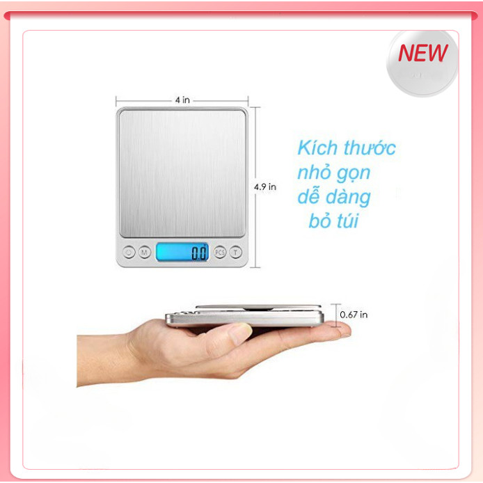 Cân tiểu ly điện tử , cân điện tử nhà bếp 3kg tặng kèm khay đựng đồ và 2 viên pin AAA New