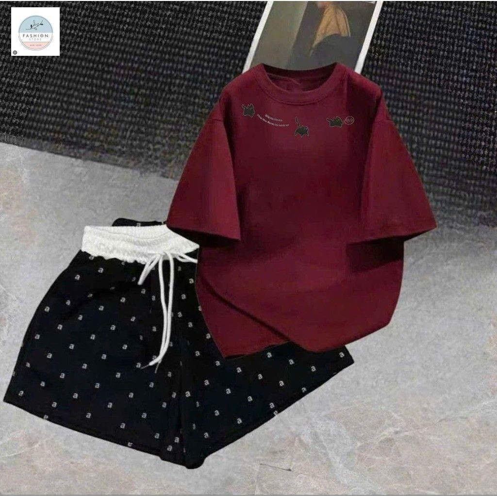 sét bộ quần ĐÙI cộc CHỮ A cạp chun màu trắng +mix áo phông -MÈO VÒNG CỔ-QUẦN ÁO 94