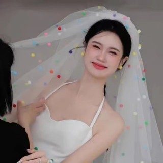Mẫu mới khăn lau đám cưới có kẹp pompom ngọt ngào và phụ kiện veil lưới tulle bướm màu trắng