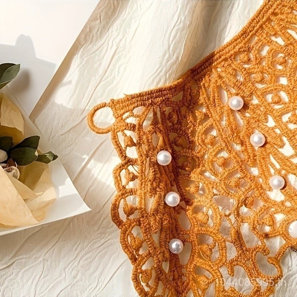 TRACEILLOIAN Cổ áo có thể tháo rời, Ren hoa Xù Viền Cổ áo giả, Ren thanh lịch Chi tiết Khăn choàng thiết kế rỗng cổ áo mặc thường ngày