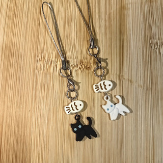 1 Dây đeo điện thoại hình mèo dễ thương & Túi quyến rũ - Mèo con đáng yêu có mặt dây chuyền cá, Quà tặng phụ kiện di động động động vật dễ thương