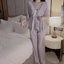 Mùa Xuân Thu Ren Ren Gợi Cảm Nguyên Chất Desire Phong Cách Bộ Đồ Ngủ Băng Lụa Phù Hợp Với Quần Ngọt Ngào Loungewear