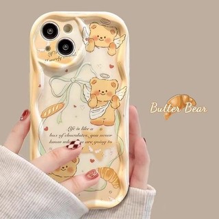 Ốp Điện Thoại Gấu Bánh Mì Bơ Dễ Thương Cho Samsung Galaxy S24 S23 S22 S21 Plus Ultra S23FE S21FE S20FE A12 Vỏ Hoạt Hình Kem Mềm Vồng Cạnh Silicon