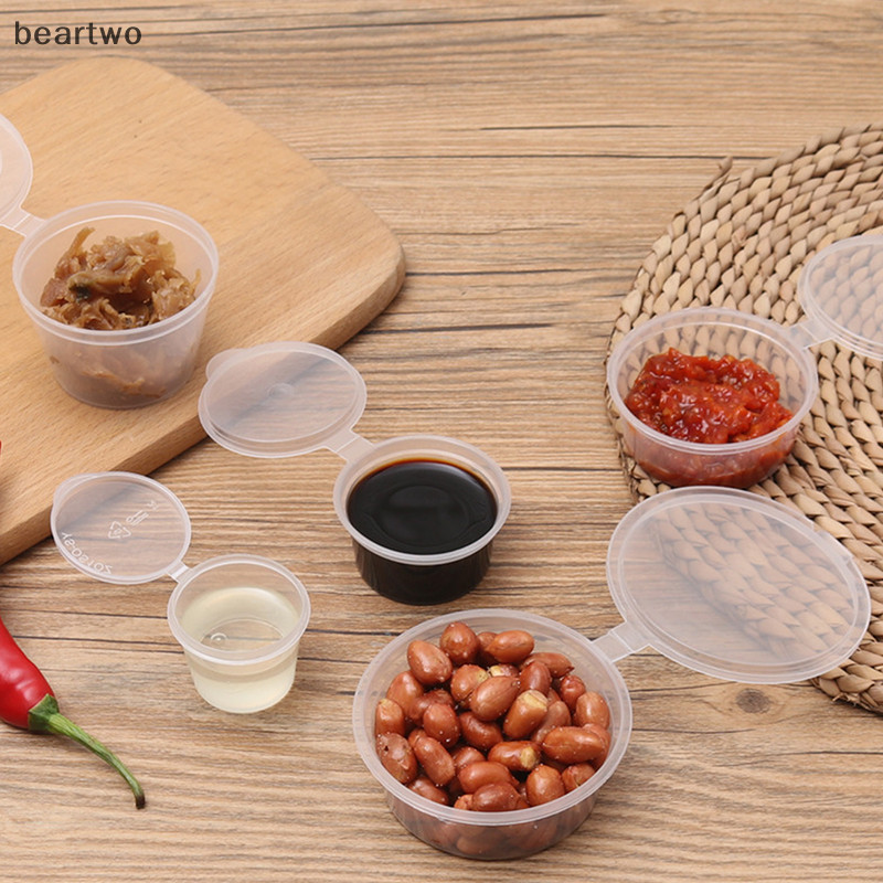 < Beartwo > 50 Cái Hộp Đựng Nước Sốt Bằng Nhựa 25ML Hộp Đựng Thực Phẩm Có Nắp Hộp Bảo Quản Đẹp