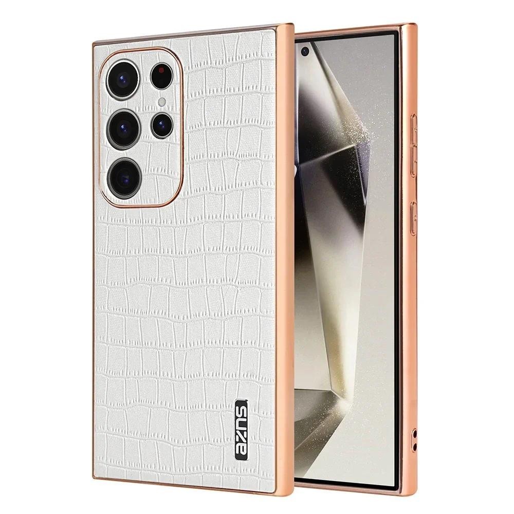 Ốp Da Cá Sấu Mạ Sang Trọng Cho Samsung Galaxy S24 Ultra S23 S21 FE S22 Plus Ống Kính Máy Ảnh Vỏ Điện Thoại Chống Sốc