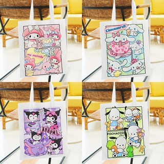 Meowu Túi Tote SANRIO Vải Canvas đi học, đi chơi phong cách dễ thương đáng yêu