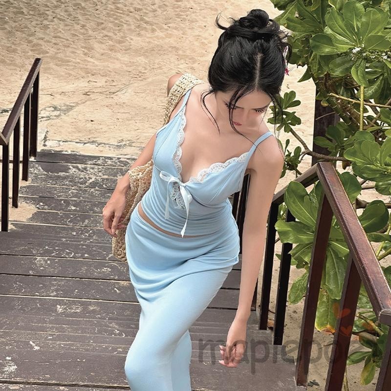 Maplepoet-bộ quần áo mùa hè hai mảnh dành cho nữ và váy maxi gợi cảm