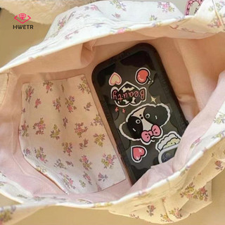 Hwetr Dung Tích Lớn Mảnh Hoa Họa Tiết Túi Tote Thời Trang Ngọt Ngào Với Ren Nơ Bảo Quản Túi Xách Vải Túi Xách Mới