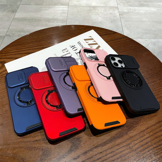 Ốp bảo vệ cửa sổ trượt sang trọng 16 Pro max vỏ bảo vệ bọc thép cho iPhone 15 14 13 12 11 Pro max Plus vỏ có giá đỡ từ tính mờ cảm giác chống rơi cứng