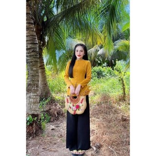 Bà ba viền ngọc, set bà ba lụa (áo kèm quần) thời trang nữ