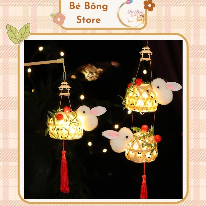 Lồng Đèn Thỏ Ngọc Giỏ Tre có kèm đèn Led (set nguyên liệu tự làm)