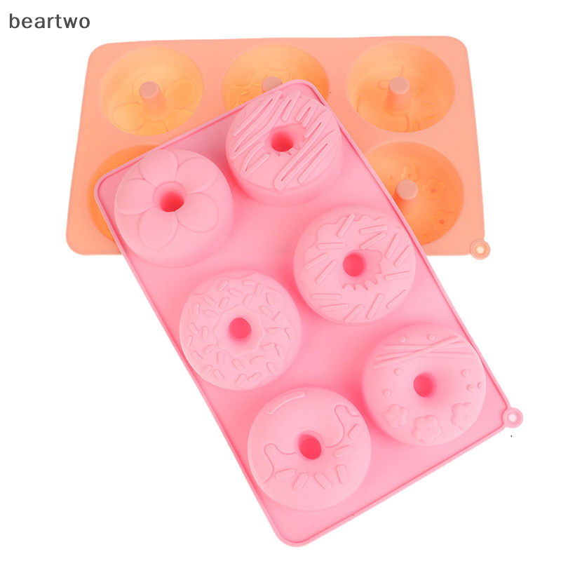 < Beartwo > Khuôn Bánh rán silicon 6 khoang Khuôn sô cô la Bánh ngọt Bánh mì Khuôn làm bánh tráng miệng chống dính DIY Khay nướng bánh Donut Dụng cụ làm đẹp