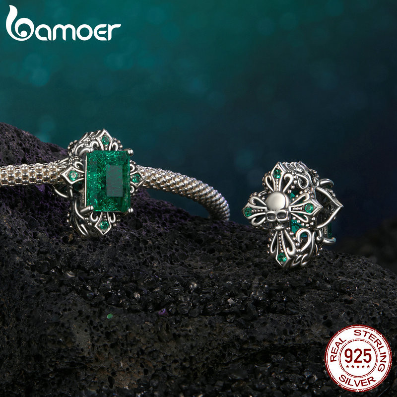 Bamoer 925 Sterling Sliver Charm Skull Cross Mặt dây chuyền Phụ kiện cho vòng tay