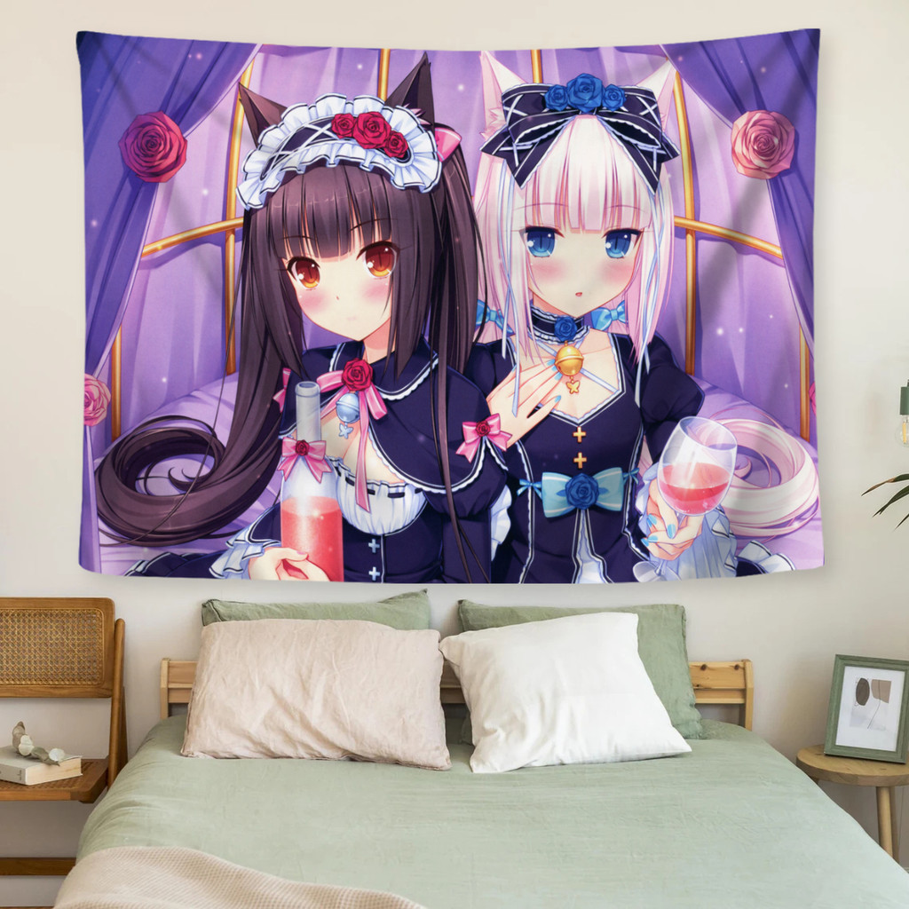 Tấm thảm treo tường Nekopara Chocola & Vani có kẹp Tấm thảm Polyester Trang trí nội thất