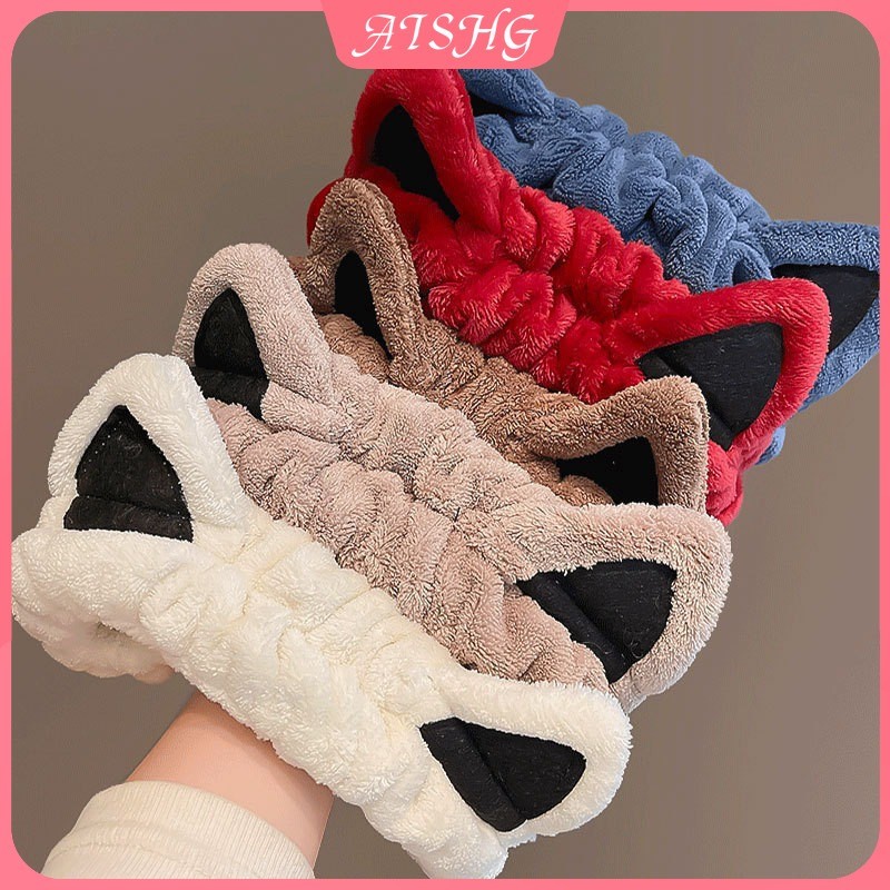 AISHG Hoạt Hình Dễ Thương Tai Mèo Rửa Mặt Băng Đô Cho Nữ Có Độ Đàn Hồi Cao Băng Đô Quấn Tóc Phụ Kiện