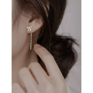 Bông tai nữ S925 nơ tua rua ngắn thiết kế cao cấp