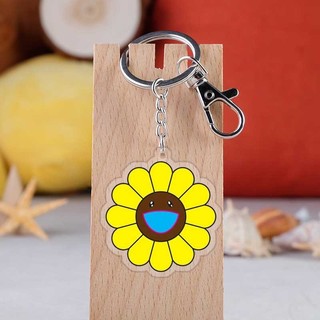 Móc khóa trong suốt hai mặt acrylic hoa hướng dương bảy màu Murakami Mặt dây chuyền dễ thương
