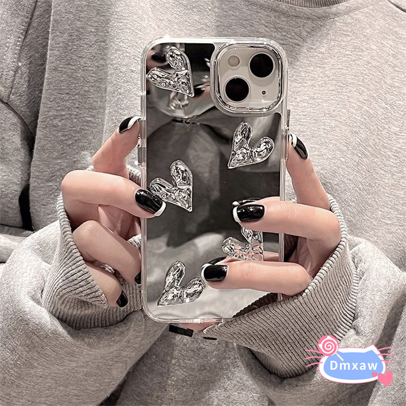 Ins Style 3D Xếp Ly Trái Tim Tình Yêu Trong Suốt Dành Cho Samsung Galaxy S25 Edge F06 M06 M33 M30S M21 M31 M21S A06 A42 5G Note 10 Lite 10 Plus Vỏ Điện Thoại Gương Mỹ Phẩm Vỏ Mềm Đơn Giản
