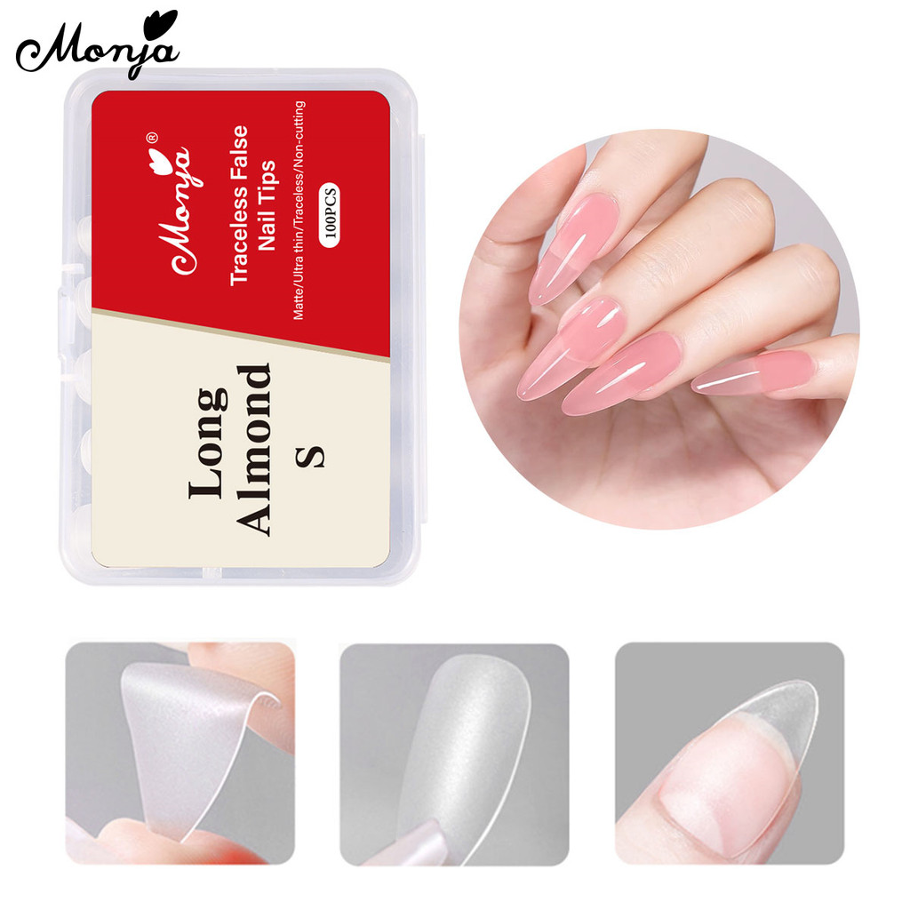 Monja 100 Chiếc Mờ Móng Tay Giả Mờ Hạnh Nhân Ballerina Hình Bầu Dục Đầu Móng Tay Full Cover Giả Đầu Móng Nối Dài DIY Dụng Cụ Làm Tay
