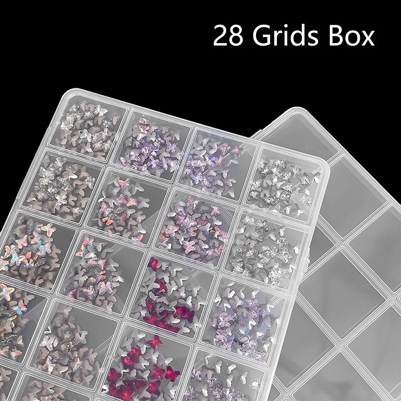 [8C14] 28 Lưới Nail Ch Hộp Bảo Quản Trang Sức Clear Nail Art Kim Cương Giả Dụng Cụ DIY Display Storage Case Hộp Sắp Xếp Salon [8C]
