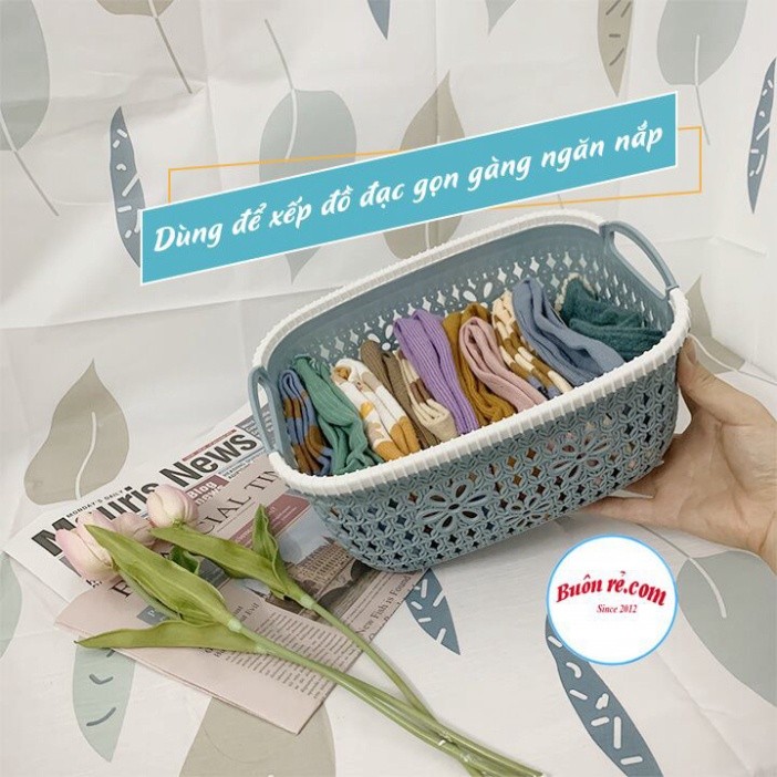Rổ nhựa giả đan mây có quai cầm Việt Nhật, giỏ hoa 2 size màu pastel xinh xắn (MS: 3377) – Buôn Rẻ 00690 Babee