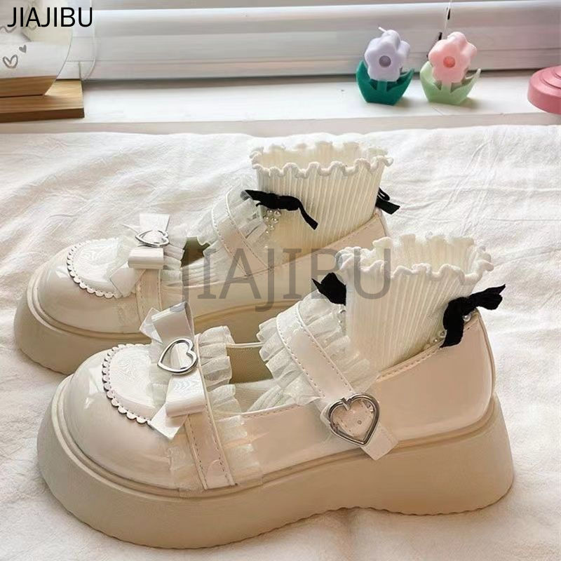 Size 34-46 Giày Nữ Cỡ Lớn 45 Giày Da Gót Dày Khóa Tình Yêu Phong Cách Anh Quốc 44 Giày Đi Học Màu Đen 43 Korean Fashion Platform Mary Jane Shoes 42 Giày Công Chúa Đế Mềm Màu Be Y2K Mũi Tròn Chống Trơn Trượt Japanese JK Uniform Lolita Doll Shoes Giày Nhảy